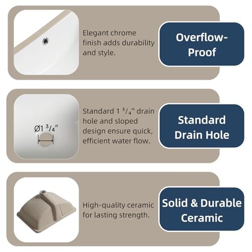 18W" x 13D" Undermount Bathroom Sink, Los Flexi Compact Rectangular 18 Inch Ceramic Undermount Lavatory Sinks for Small Bathrooms, White Undercounter Vanity Sinks with Overflow