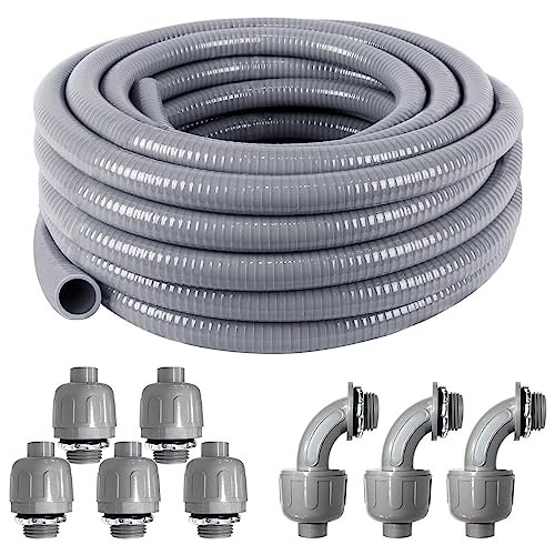 1inch 25ft Electrical Conduit Kit,Liquid-Tight Conduit and Connector Kit with 5 Straight and 3 Angle Fittings Included,Flexible Non - Metallic Electrical Conduit(1" Dia, 25 Feet)