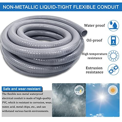 1inch 25ft Electrical Conduit Kit,Liquid-Tight Conduit and Connector Kit with 5 Straight and 3 Angle Fittings Included,Flexible Non - Metallic Electrical Conduit(1" Dia, 25 Feet)