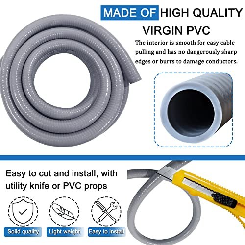 1inch 25ft Electrical Conduit Kit,Liquid-Tight Conduit and Connector Kit with 5 Straight and 3 Angle Fittings Included,Flexible Non - Metallic Electrical Conduit(1" Dia, 25 Feet)