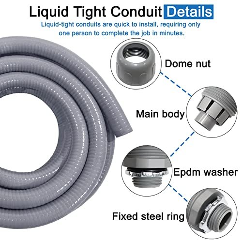 1inch 25ft Electrical Conduit Kit,Liquid-Tight Conduit and Connector Kit with 5 Straight and 3 Angle Fittings Included,Flexible Non - Metallic Electrical Conduit(1" Dia, 25 Feet)