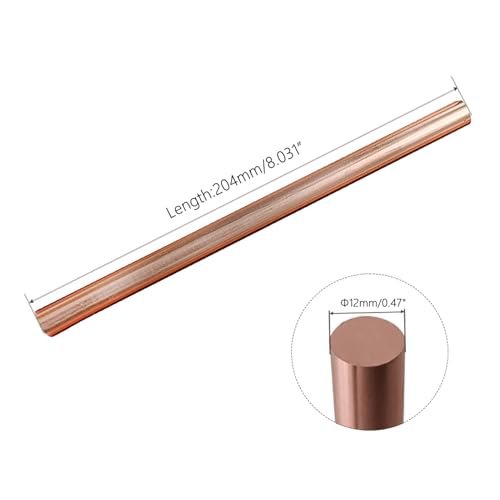 1PCS 99.98% Pure Copper Rod 1/2''(12mm) Dia 8.031'' Lengther Copper Round, Rod Solid Copper Bar for Metal DIY Craft Metal Working Hobbies（1PCS,12 * 204mm）