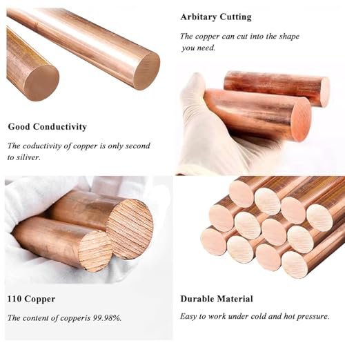 1PCS 99.98% Pure Copper Rod 1/2''(12mm) Dia 8.031'' Lengther Copper Round, Rod Solid Copper Bar for Metal DIY Craft Metal Working Hobbies（1PCS,12 * 204mm）