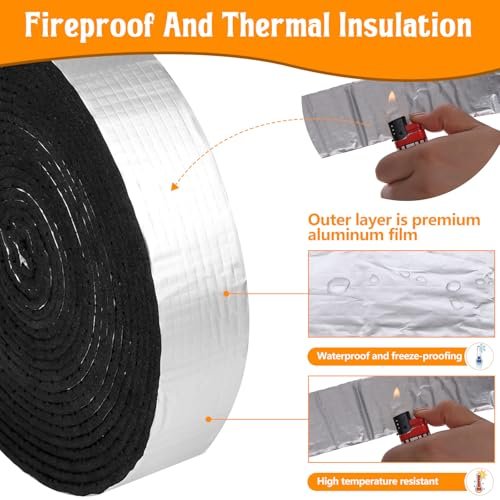 1Pcs Pipe Wrap Insulation 2" WideX 36 FT Pipe Insulation Foam Tape Roll Self-Adhesive Wrap Outdoor Foam and Foil Pipe Wrap Insulation Tape for Wrapping Hot Cold Water Pipes Aluminum Foil Finish