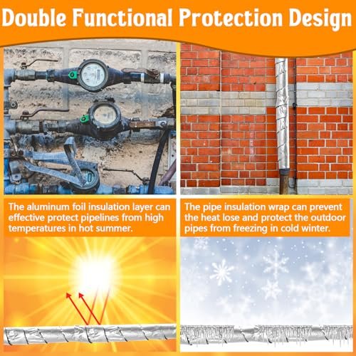1Pcs Pipe Wrap Insulation 2" WideX 36 FT Pipe Insulation Foam Tape Roll Self-Adhesive Wrap Outdoor Foam and Foil Pipe Wrap Insulation Tape for Wrapping Hot Cold Water Pipes Aluminum Foil Finish