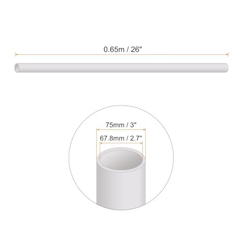 2.7" x 3" PVC Pipe 26" Plastic Rigid Tubing Round High Impact Drain Pipe, [for Greenhouse Garden Home HVAC Plumbing] - 67.8x75mm / White