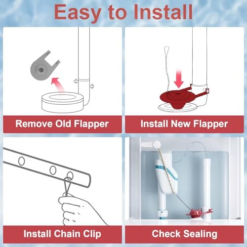 2 Pack 2-Inch Universal Toilet Flapper Replacement Kit - Fits Kohler, Toto, American Standard - High Performance Water-Saving Toilet Tank Flapper with Stainless Chain & Hook, Easy to Install Red