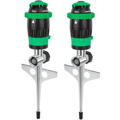 [2 Pack] RESTMO Gear Drive Sprinkler with Metal Spike Base, 5-Pattern Heavy Duty Gardening Watering System, Multi-Adjustable Lawn Sprinkle for Garden Plant, Flower Bed and Large Yard Area