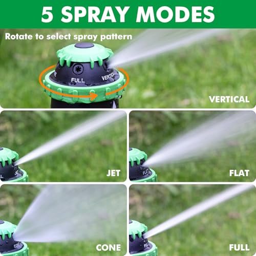 [2 Pack] RESTMO Gear Drive Sprinkler with Metal Spike Base, 5-Pattern Heavy Duty Gardening Watering System, Multi-Adjustable Lawn Sprinkle for Garden Plant, Flower Bed and Large Yard Area