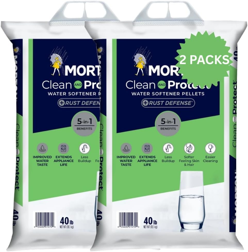 2 Pack Water Softener Salt Pellets – Clean and Protect Plus Rust Defense, 40 lb Bags (80 lbs Total) – Removes Iron, Reduces Rust Stains, Improves Water Taste, Protects Pipes and Appliances