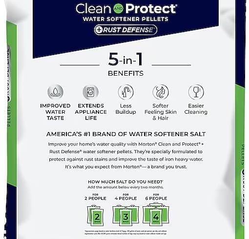 2 Pack Water Softener Salt Pellets – Clean and Protect Plus Rust Defense, 40 lb Bags (80 lbs Total) – Removes Iron, Reduces Rust Stains, Improves Water Taste, Protects Pipes and Appliances