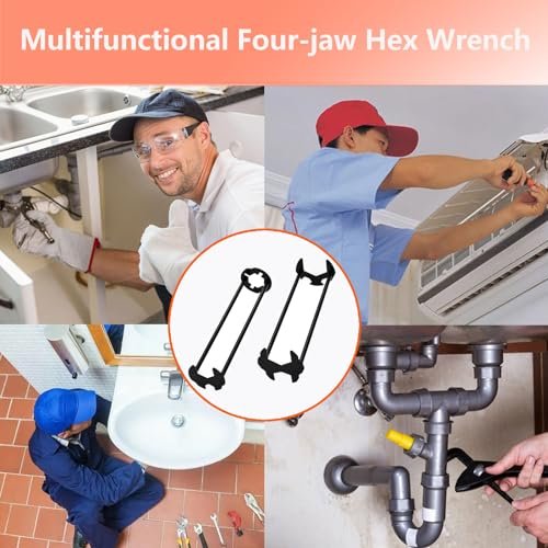 2 Pcs Four-jaw Hex Wrench, Basin Wrench Set, 7 Sizes Carbon Steel Multifunctional Sink Wrench, Tight Spaces Maintenance Installation Removal Faucet Tools, for Kitchen Bathroom Most Screws & Threads