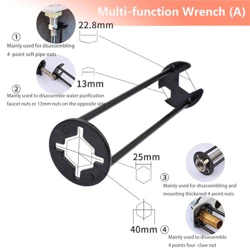 2 Pcs Four-jaw Hex Wrench, Basin Wrench Set, 7 Sizes Carbon Steel Multifunctional Sink Wrench, Tight Spaces Maintenance Installation Removal Faucet Tools, for Kitchen Bathroom Most Screws & Threads