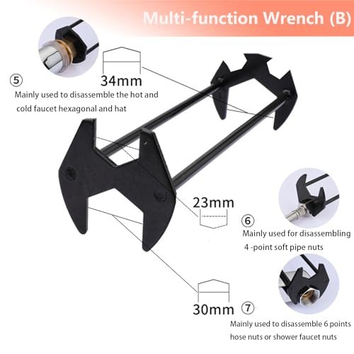 2 Pcs Four-jaw Hex Wrench, Basin Wrench Set, 7 Sizes Carbon Steel Multifunctional Sink Wrench, Tight Spaces Maintenance Installation Removal Faucet Tools, for Kitchen Bathroom Most Screws & Threads