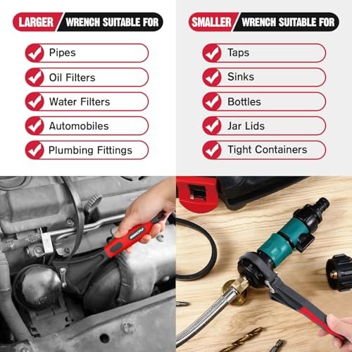 2-Piece Rubber Strap Adjustable Wrench Set Diameter 4" and 6", Oil Filter Pipe Jar Opener Strong Grip Plumbers Universal Spanner for Drain Sewer Cap Sink Pliers Nut Shower Head Valve Removal