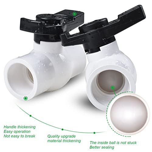 2" PVC Ball Valve, Shut-Off Valve with Smooth and Excellent Handle, Rated at 150 PSI (2 Pack)