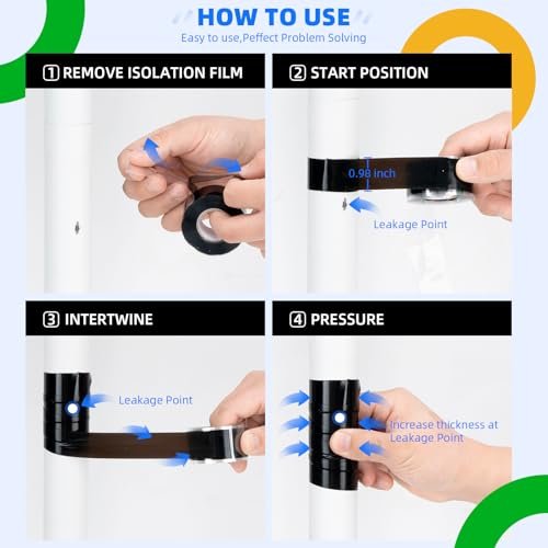 2 Rolls Rescue Tape Self-fusing Silicone Tape 1in(W) x 20ft(L) Waterproof Rubber Tape, Water Hose Leak Seal Pipe Plumbing Hose Repair Tape for Cable Insulating Strech Wrap Seal Black Grip Tape