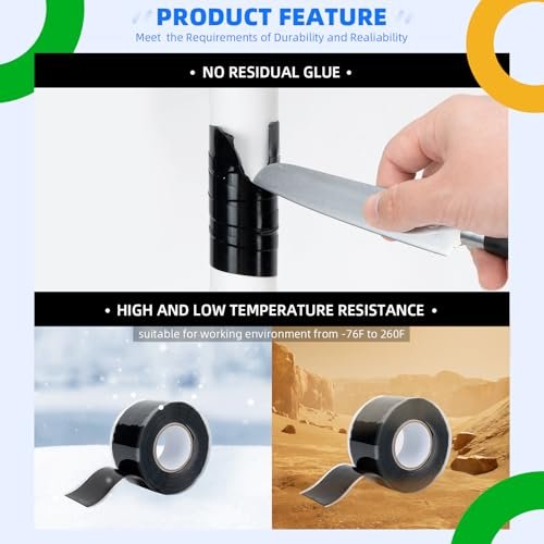2 Rolls Rescue Tape Self-fusing Silicone Tape 1in(W) x 20ft(L) Waterproof Rubber Tape, Water Hose Leak Seal Pipe Plumbing Hose Repair Tape for Cable Insulating Strech Wrap Seal Black Grip Tape