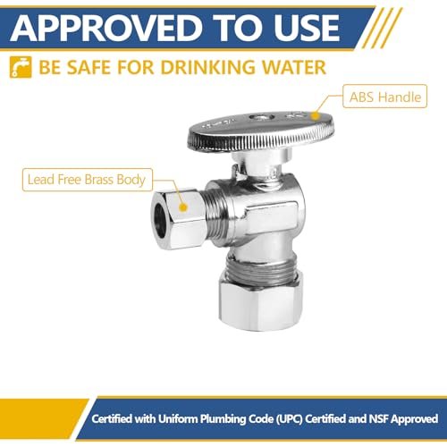 20 Pack Angle Stop Valve,1/4 Turn Water Shut Off Valves,1/2" Nominal (5/8" OD) Compression Inlet x 3/8" OD Compression Outlet Shut-off Valve Plumbing(VALVE116-20Pack)