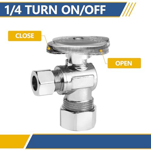 20 Pack Angle Stop Valve,1/4 Turn Water Shut Off Valves,1/2" Nominal (5/8" OD) Compression Inlet x 3/8" OD Compression Outlet Shut-off Valve Plumbing(VALVE116-20Pack)