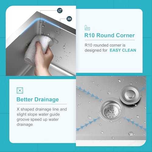 20" x 16" Drop in Kitchen Sink 304 Stainless Steel Single Bowl Topmount Kitchen Sink with Drain Kit and Bottom Grid, Brushed