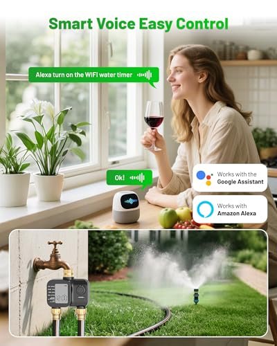 [2026 Upgrade] WiFi Sprinkler Timer 2 Zone with Brass Inlets & Outlets, Unistyle Water Timer for Garden, Hose Timers Compatible Alexa/Google Voice, APP Remote Control Irrigation Timers for Garden Lawn