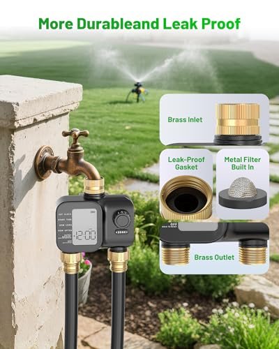 [2026 Upgrade] WiFi Sprinkler Timer 2 Zone with Brass Inlets & Outlets, Unistyle Water Timer for Garden, Hose Timers Compatible Alexa/Google Voice, APP Remote Control Irrigation Timers for Garden Lawn