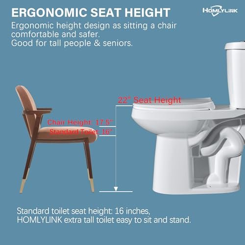 22 Inch Elongated Tall Toilet for Seniors, Extra High Toilet for Bathroom, Comfort Bowl Height 21 Inch, Seat Height 22", Two-Piece Dual Flush 1.1/1.6 GPF, 12 Inch Rough-in, White