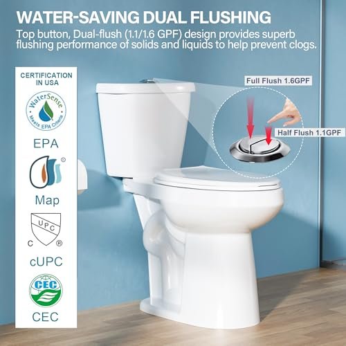 22 Inch Elongated Tall Toilet for Seniors, Extra High Toilet for Bathroom, Comfort Bowl Height 21 Inch, Seat Height 22", Two-Piece Dual Flush 1.1/1.6 GPF, 12 Inch Rough-in, White