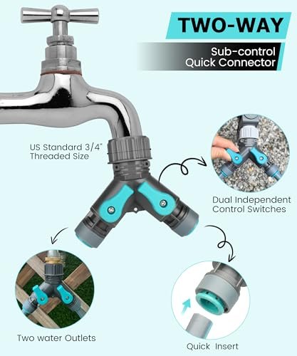 230FT Drip Irrigation System Kit with Quick-Connect System, Repeatable Assembly PE Hose, Y-Type Distribution Tubing, Three Adjustable Nozzle Types, Upgrades Watering System for Outdoor Plants