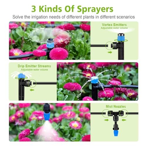 230FT New Quick-Connect Drip Irrigation System Kit, Automatic Garden Watering Misting System for Greenhouse, Yard, Lawn, Plant with 1/2 inch Hose 1/4 inch Distribution Tubing and Accessories