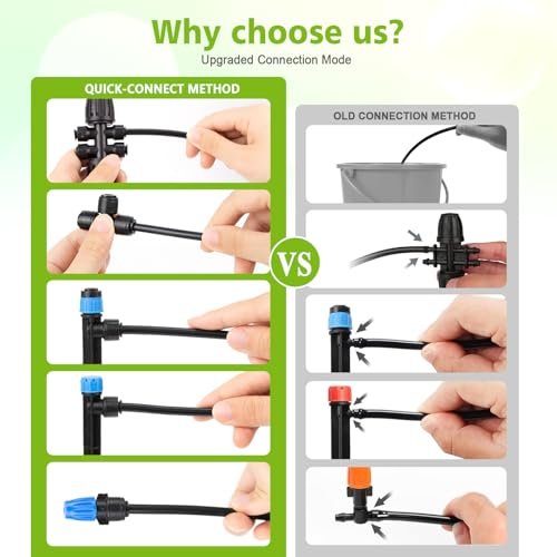 230FT New Quick-Connect Drip Irrigation System Kit, Automatic Garden Watering Misting System for Greenhouse, Yard, Lawn, Plant with 1/2 inch Hose 1/4 inch Distribution Tubing and Accessories