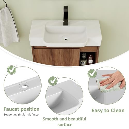 24 Inch Floating Vanity, 24" Bathroom Vanity with Sink, Single Sink Wall Mounted Vanity Combo, Modern Brown Bathroom Vanity Set with 1 Door