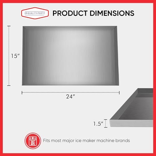 24" x 15" x 1.5" Stainless Steel Ice Maker Pan Catcher - Water Damage Prevention - No Leak Welded Water Tight (Stainless Steel)