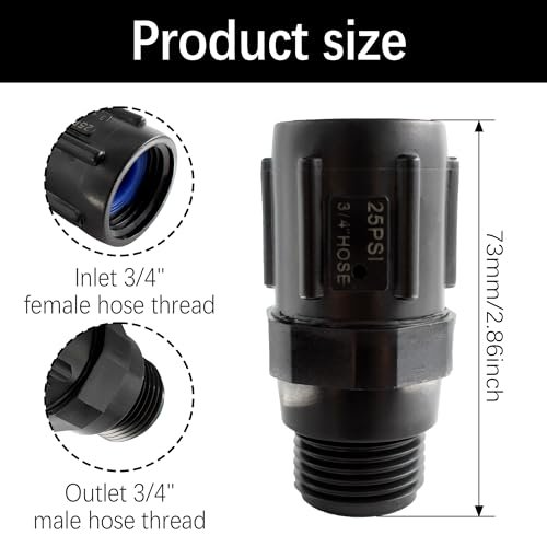 25 PSI Drip Irrigation Pressure Regulator, Garden Hose Pressure Reducer Low Flow Valve, 3/4" Female Hose Thread x 3/4" Male Hose Thread