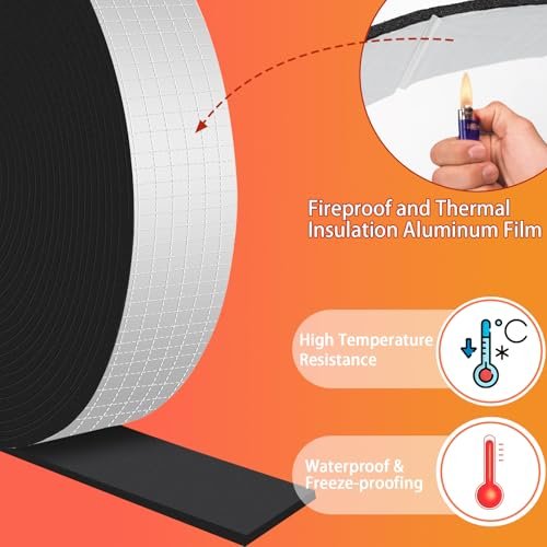 2in x 40FT Pipe Insulation Foam Tape,Self Adhesive Pipes Wrap Insulation Tape with Aluminum Foil,Waterproof Water Pipes Wrap Insulation Tape for Winter Cold Hot Water Pipes
