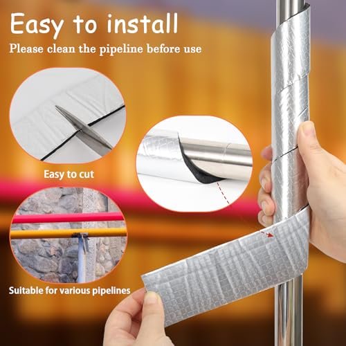 2in x 40FT Pipe Insulation Foam Tape,Self Adhesive Pipes Wrap Insulation Tape with Aluminum Foil,Waterproof Water Pipes Wrap Insulation Tape for Winter Cold Hot Water Pipes