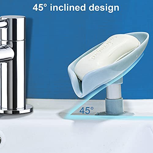 2Pack Soap Holder Leaf-Shape - Self Draining Soap Dish Holder, Not Punched Easy Clean Bar Soap Holder, with Suction Cup Soap Dish Suitable for Shower, Bathroom, Kitchen Sink (Grey + Green)