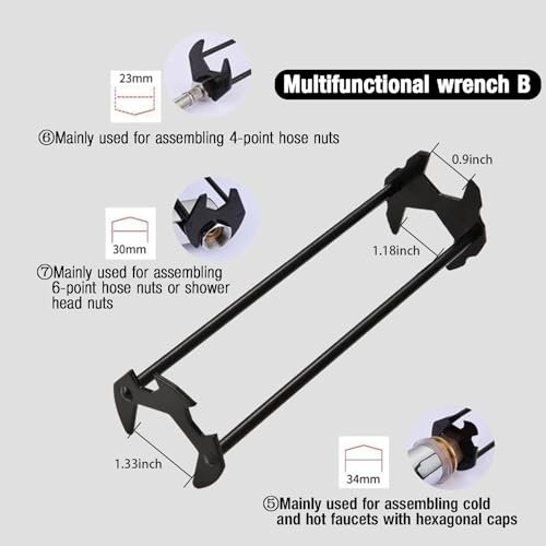 2pcs Basin Wrench Multifunctional Sink Wrench 7 Sizes Faucet Tool Four-jaw Hex Spanner Universal Plumbers Tool for Tight Spaces Kitchen Bathroom Home