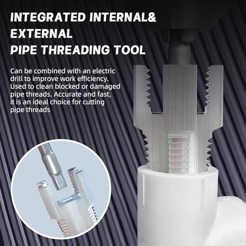 2PCS Integrated Internal & External Pipe Threading Tool, Pipe Thread Cutting Tool, 1/2'' 3/4'' Electric Drill Compatible PVC & Plastic Pipe Threader Kit for Home Repair (1/2"+3/4")