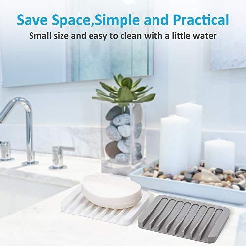 2PCS Mcyye Self Draining Soap Dishes, Premium Silicone Soap Holder & Saver for Shower, Bathroom, Kitchen, Bath Tub, Razor, Sponges, Drains Water Very Well, Can Extend Soap Life, Easy Clean