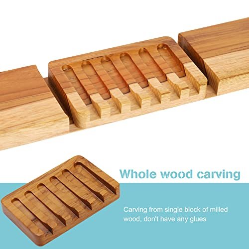 2PCS Self Draining Soap Dishes by HTB, Teak Wood Soap Holder, Soap Saver for Shower, Bathroom, Bath Tub, Kitchen Sponges, Easy Dry Extend Soap Life