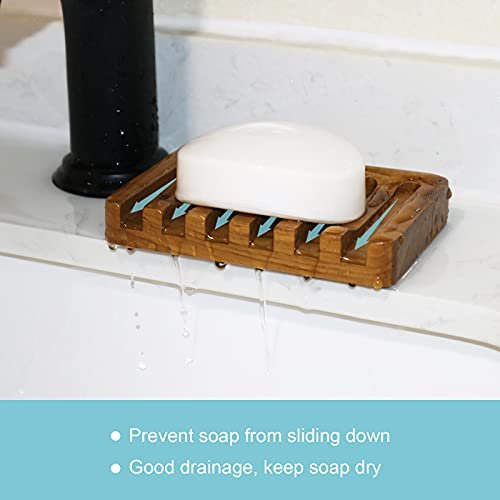 2PCS Self Draining Soap Dishes by HTB, Teak Wood Soap Holder, Soap Saver for Shower, Bathroom, Bath Tub, Kitchen Sponges, Easy Dry Extend Soap Life