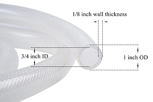 3/4" ID x 1" OD - 10 Ft High Pressure Braided Clear PVC Tubing Flexible Vinyl Tube, Heavy Duty Reinforced PVC Hose Tubing, BPA Free and Non Toxic