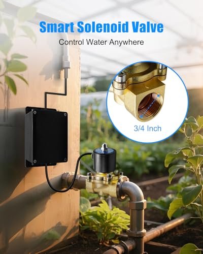 3/4 Inch Smart Solenoid Valve, 110V AC Brass Smart Water Valve Shut Off Tool with Remote Control, APP WiFi Intelligent Voice Audio, Auto Cycle Setting for Garden Farm Lawn