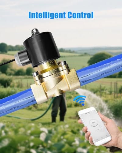 3/4 Inch Smart Solenoid Valve, 110V AC Brass Smart Water Valve Shut Off Tool with Remote Control, APP WiFi Intelligent Voice Audio, Auto Cycle Setting for Garden Farm Lawn