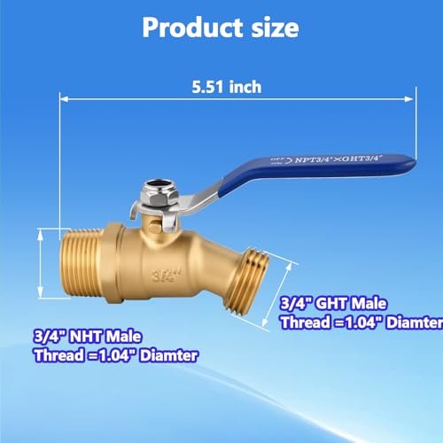 3/4" NPT Brass Male Hose Bib, Heavy Duty Outdoor Hose Spigot/Faucet, Lead-free, With 3/4" Male GHT Threads, Unlimited Flow Water Spigot，Ideal For Garden, Patio, Car wash