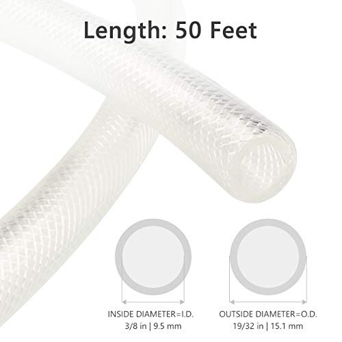 3/8" ID x 50 Ft High Pressure Braided Clear PVC Vinyl Tubing Flexible Vinyl Tube, Heavy Duty Reinforced Vinyl Hose Tubing, BPA Free and Non Toxic