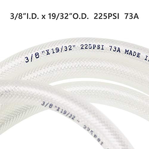 3/8" ID x 50 Ft High Pressure Braided Clear PVC Vinyl Tubing Flexible Vinyl Tube, Heavy Duty Reinforced Vinyl Hose Tubing, BPA Free and Non Toxic