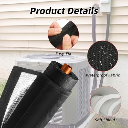 3-Layer 72x10.2 in HVAC Pipe Insulation Cover,Outdoor AC Line Insulation Cover with Waterproof Oxford ,Flexible Sleeve for AC Pipe Insulation Outdoor and Mini Split Systems (Black, 1 Pack)